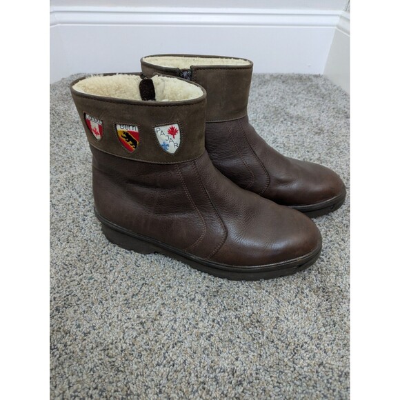 Pajar Canada Women's/ Men's Brown Leather  Tracker Side Zip Sherpa Lined Patches - Picture 1 of 11